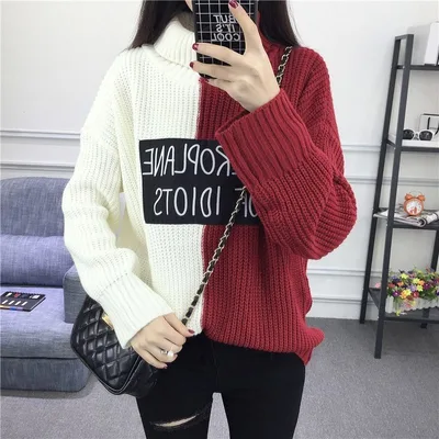 High Neck Thick Sweater Girl Student Korean Style Autumn and Winter Short Red - Shop at LoveMi
