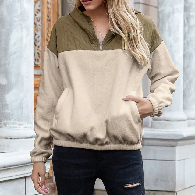 Pullover Hooded loose Plush sweater Khaki - Shop at LoveMi