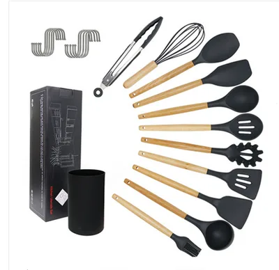 kitchen utensils silicone cooking spoon shovel cookware set Black Plastic Set - Shop at LoveMi