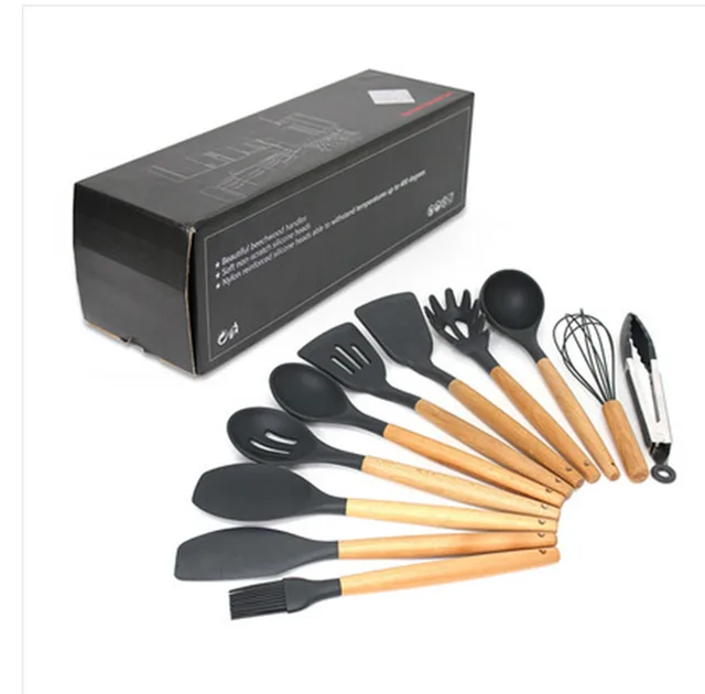 kitchen utensils silicone cooking spoon shovel cookware set Black - Shop at LoveMi