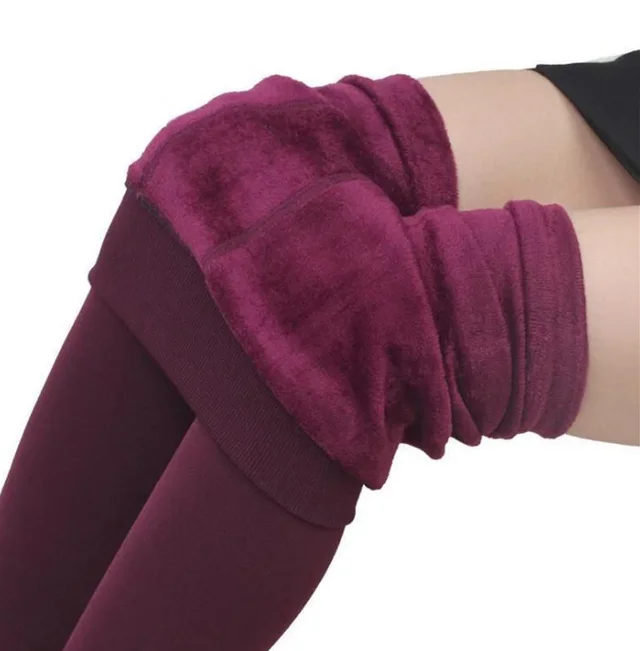Autumn and winter plus velvet thickened pearl velvet leggings women's high waist was thin outside wearing stepping feet to keep warm Wine - Shop at LoveMi
