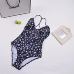 Lace Floral Border One-Piece Swimsuit Bathing Suit Swimwear Beachwear - Floral - View 1
