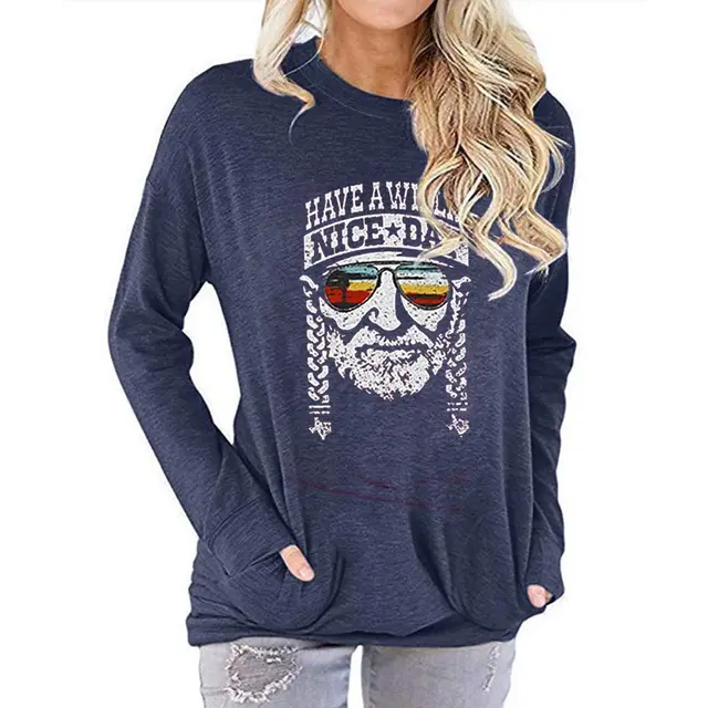Have a Willie Nice Day neck and long sleeves Navy Blue - Shop at LoveMi