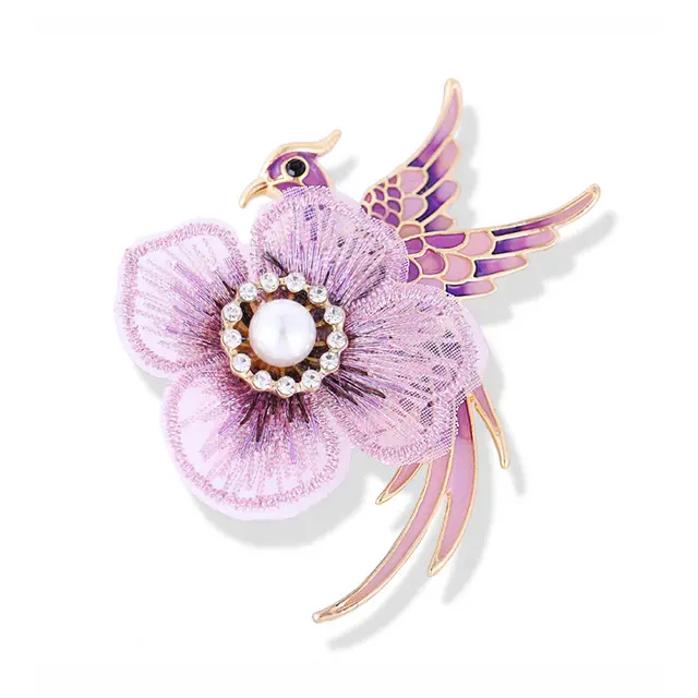 Embroidery brooch Phoenix bird pin Purple - Shop at LoveMi