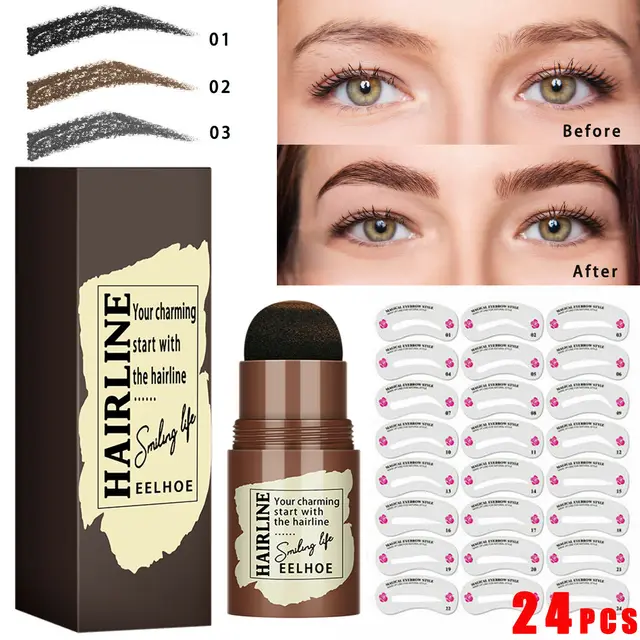 Eyebrow Stamp Stencil Kit, Eyebrow Shaping Stencils, Long lasting Eyebrow Brow Definer, Perfect Make up Reusable Kit 2 Dark Brown + 24 Cards - Shop at LoveMi