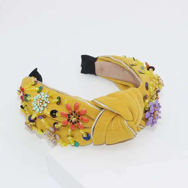 Crystal Metal Flower Geometric Cross Headband B Yellow - Shop at LoveMi