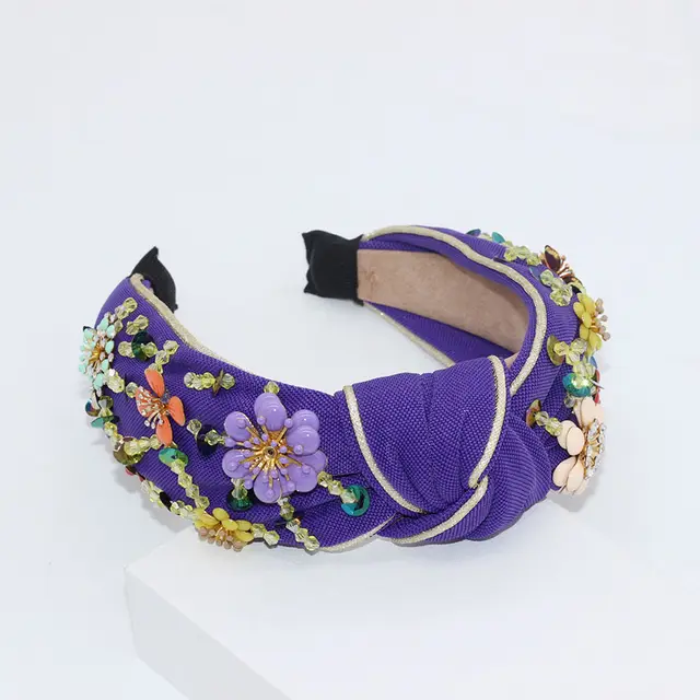 Crystal Metal Flower Geometric Cross Headband C Blue Crystal - Shop at LoveMi