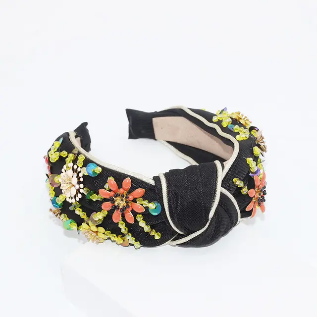 Crystal Metal Flower Geometric Cross Headband D Black Crystal - Shop at LoveMi