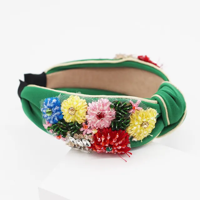 Crystal Metal Flower Geometric Cross Headband F Green - Shop at LoveMi