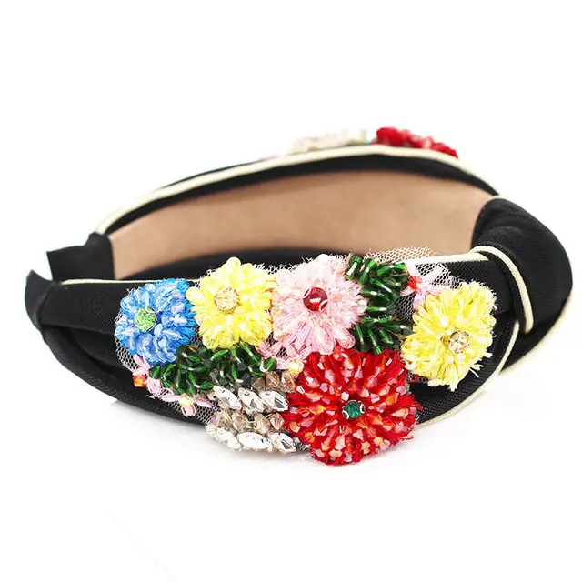 Crystal Metal Flower Geometric Cross Headband I Black - Shop at LoveMi