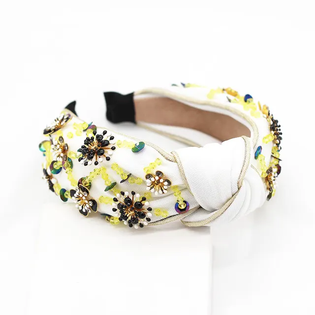 Crystal Metal Flower Geometric Cross Headband White - Shop at LoveMi