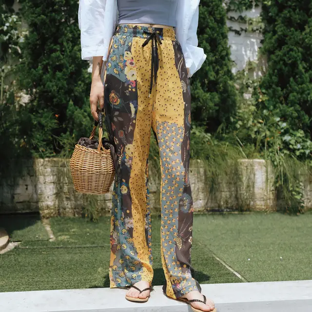 Straight Chiffon Air Conditioning Long Pants Yellow - Shop at LoveMi