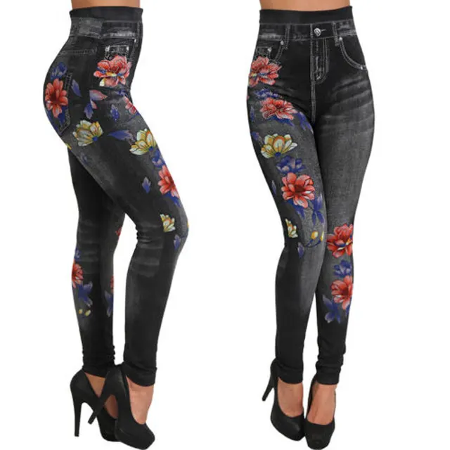 Seamless Cotton Imi Tation Denim Leggings Imitation Cowboy 044 Black - Shop at LoveMi