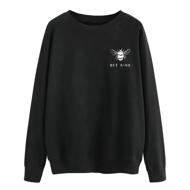 Solid Color Fashionable Long Sleeve Bee Print Hoodie Black - Shop at LoveMi