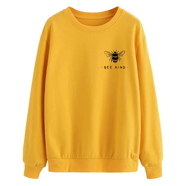 Solid Color Fashionable Long Sleeve Bee Print Hoodie Yellow - Shop at LoveMi