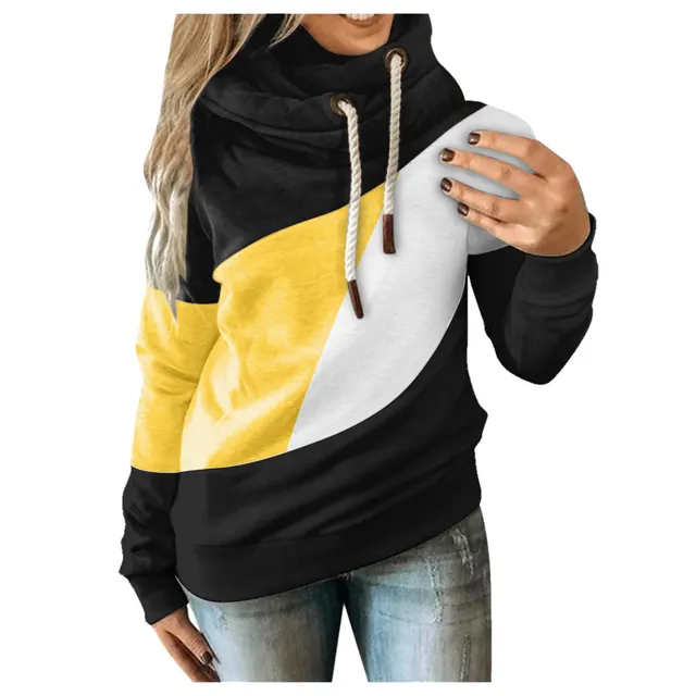 New color blocking long sleeved hooded sweater Black - Shop at LoveMi