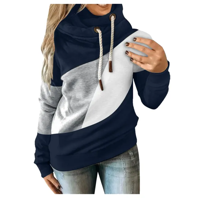 New color blocking long sleeved hooded sweater Blue - Shop at LoveMi