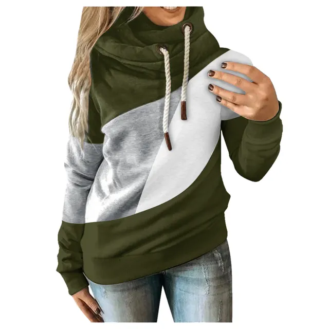 New color blocking long sleeved hooded sweater Green - Shop at LoveMi