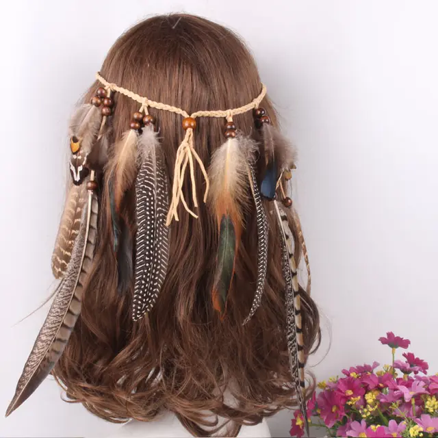 Feather headband feather tassel hair ring Beige - Shop at LoveMi