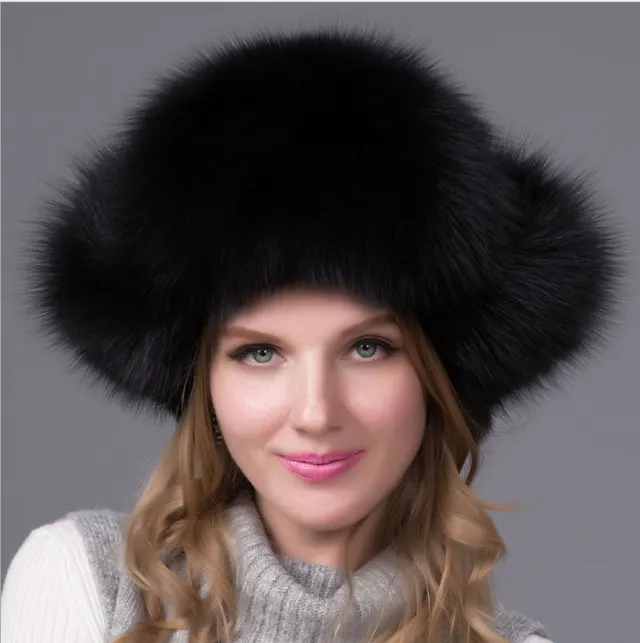 Fur hat fox fur Leifeng women's hat Black - Shop at LoveMi