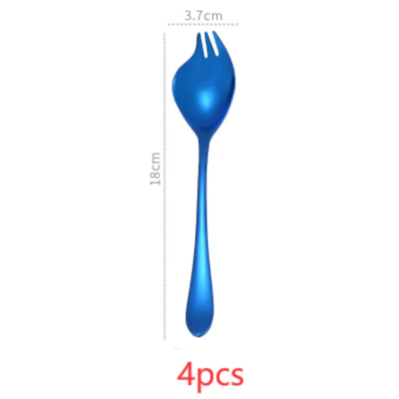 Creative 304 Stainless Steel Salad Fork Spoon Pasta Forks Tableware Set Dinnerware Sets Rose Gold Silver Black Cutleries - Blue4Pcs