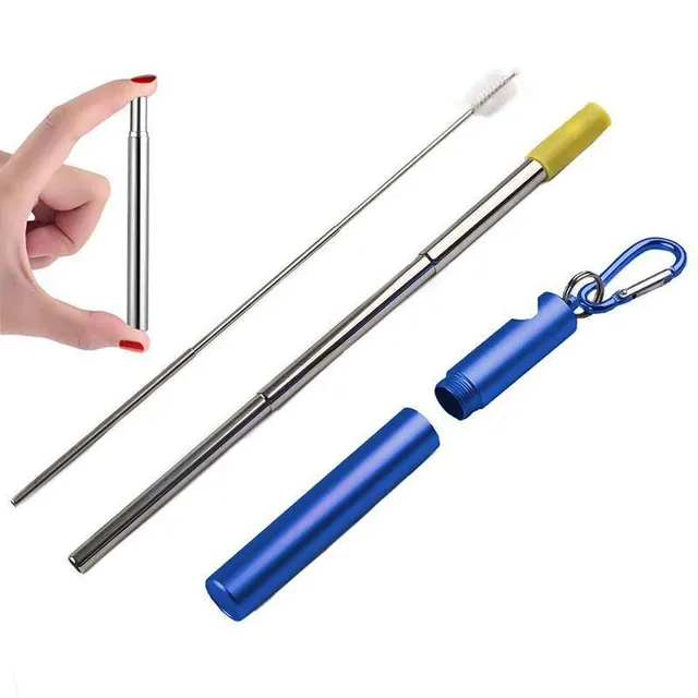 304 Stainless Steel Metal Straw Reusable Travel Keychain Straw with Case Bottle Opener Blue - Shop at LoveMi