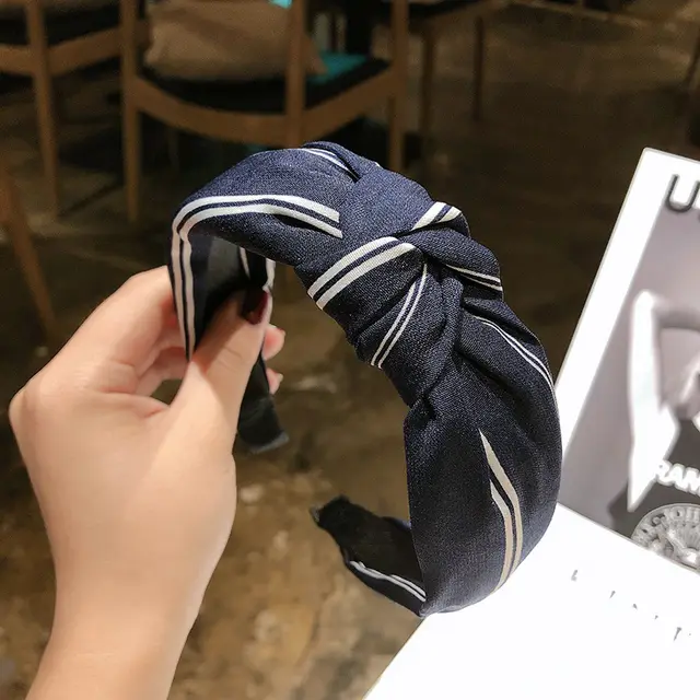 Korean simple hair accessories Stripe Blue - Shop at LoveMi