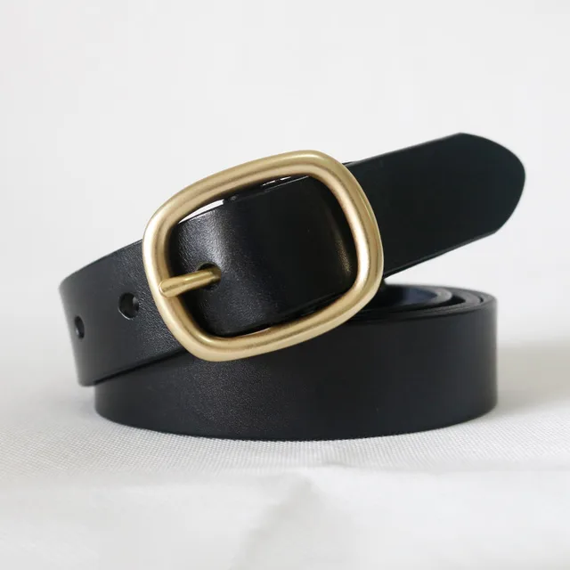 Pure Cowhide Leather Belt With Copper Buckle Black - Shop at LoveMi