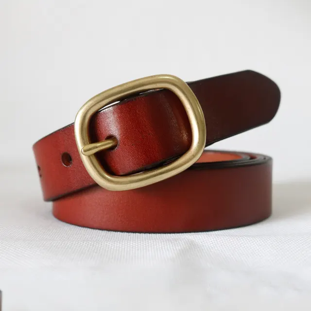 Pure Cowhide Leather Belt With Copper Buckle Red Brown - Shop at LoveMi