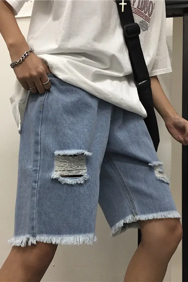 Ripped raw jeans Light Blue - Shop at LoveMi