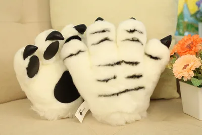 Cute animal plush gloves White - Shop at LoveMi