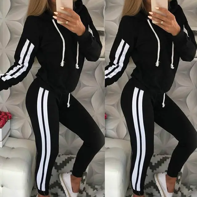 Women's sports casual sweater suit Black - Shop at LoveMi