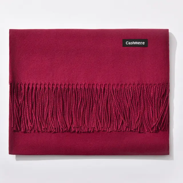 Autumn and winter fringed cashmere scarf Red Wine - Shop at LoveMi