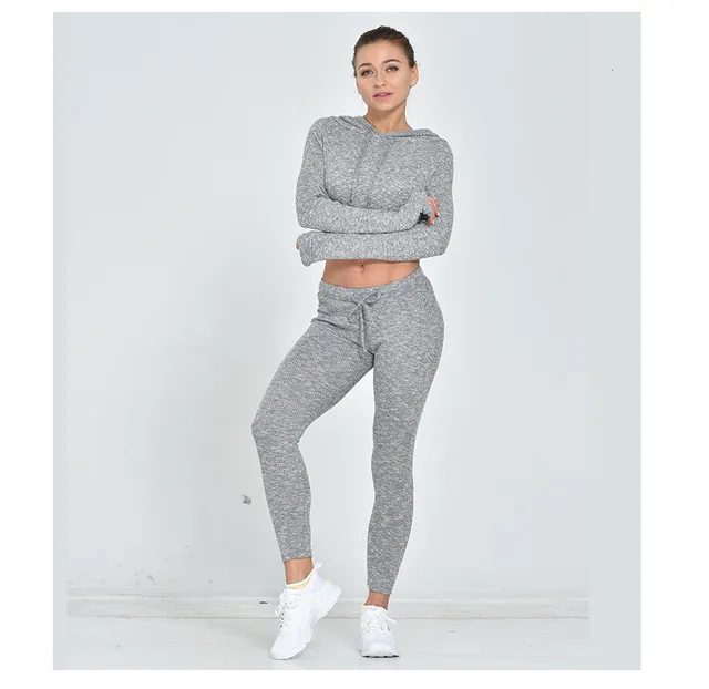 Knitted jacket women's long sleeve Yoga suit Grey - Shop at LoveMi