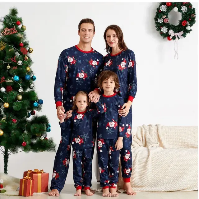 Two piece set of printed CHRISTMAS PAJAMAS Blue - Shop at LoveMi