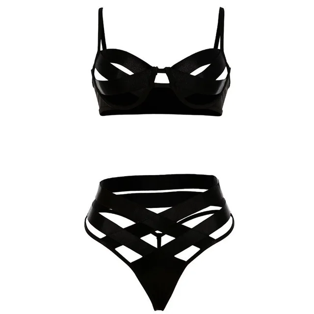 Thong three point lace up underwear sexy suit Black - Shop at LoveMi