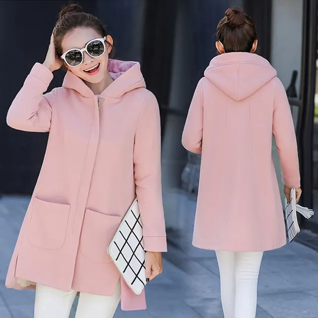 Sweatshirt Jacket Korean Zipper Mid Length Hooded Slim Fit Pink - Shop at LoveMi