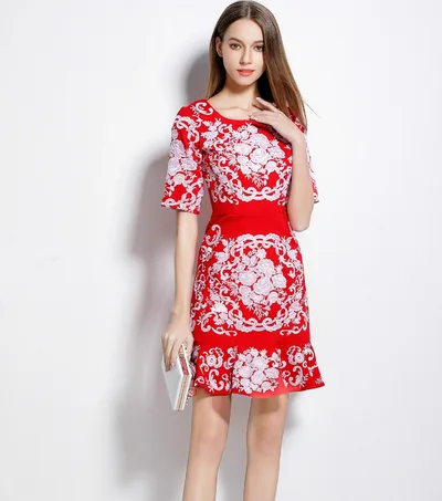 Fish tail wrap hip dress dress Red Middle Sleeve - Shop at LoveMi