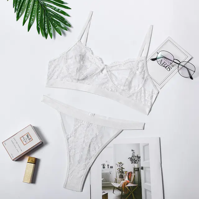Lace sexy lingerie set without steel ring White - Shop at LoveMi