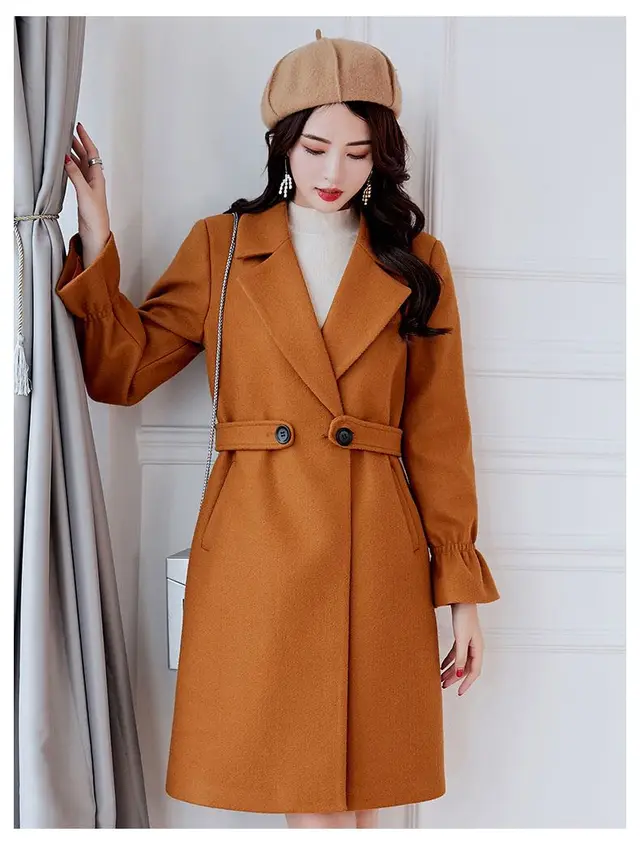 Women's woolen coat mid length Caramel Colour - Shop at LoveMi