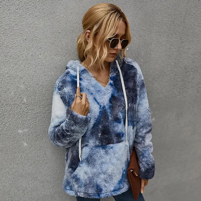 Women's Winter New Products Fashion Tie Dye Hooded Thick Sweater Women Blue Grey - Shop at LoveMi
