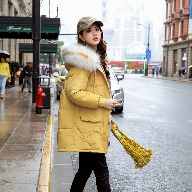 Mid Length Casual Women's Cotton Coat Yellow - Shop at LoveMi