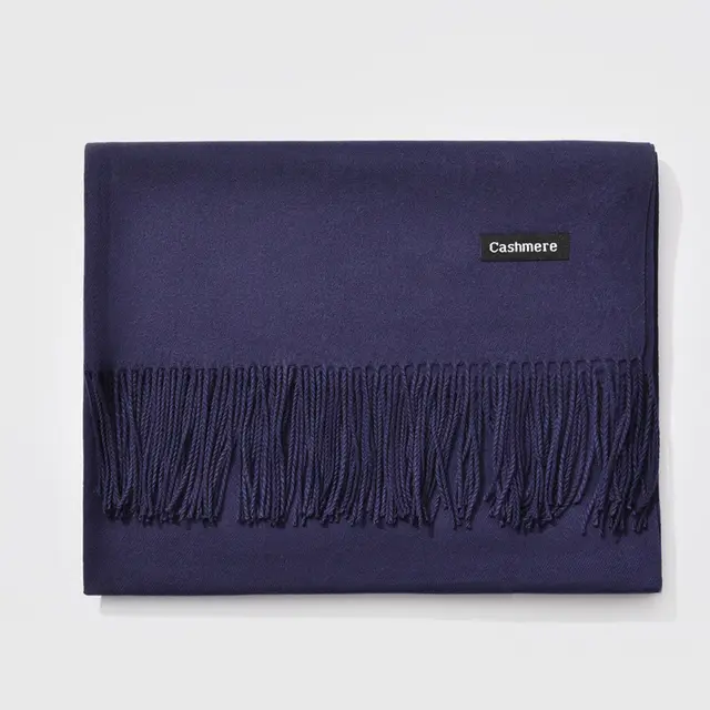 And Winter New Ladies Shawl Monochrome Cashmere Variety Warm Classic Scarf Scarf Scarf Navy - Shop at LoveMi