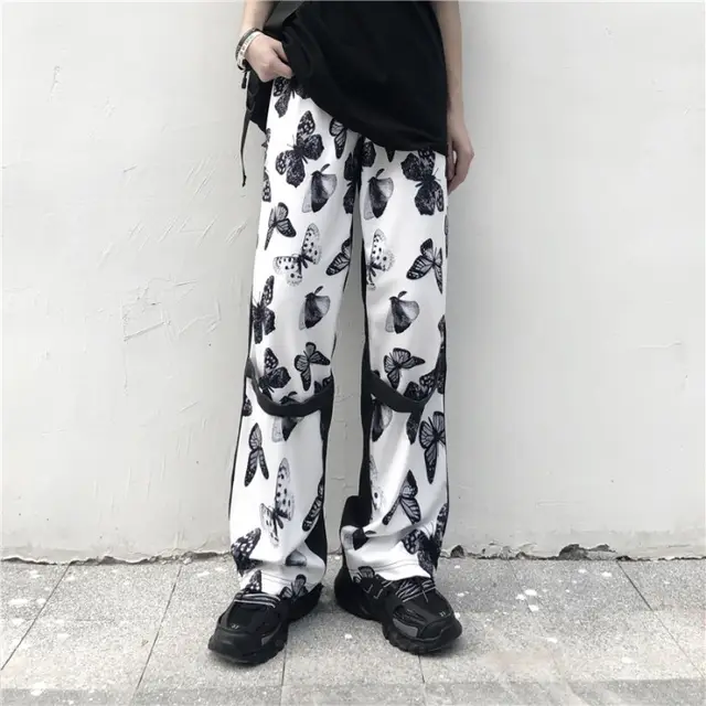 Harajuku style retro jeans butterfly casual pants Black - Shop at LoveMi