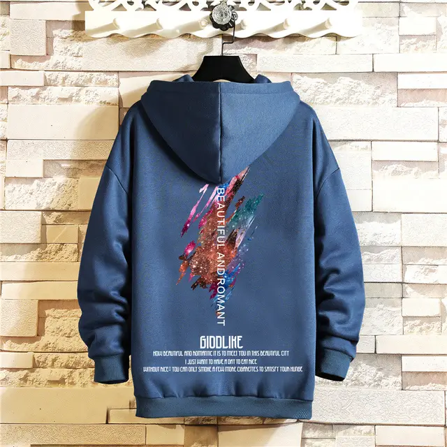 Men's Colorful Light And Shadow Hooded Sweater Blue - Shop at LoveMi