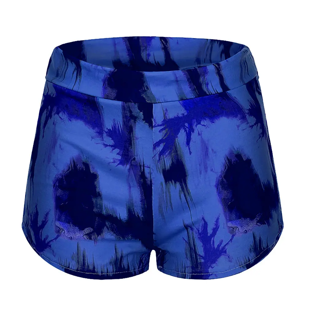 Ladies Tie Dye Printed Shorts Hip-Up Yoga Pants - Dark Blue