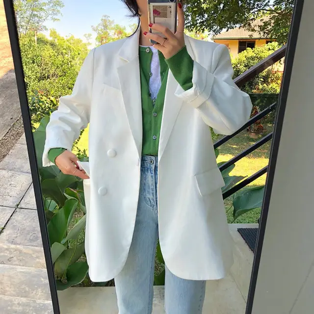 Elegant loose lazy suit jacket White - Shop at LoveMi