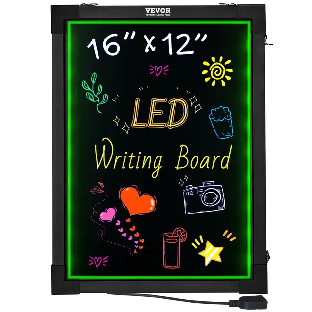 LED Message Writing Board, 16"x12" Illuminated Erasable Lighted Chalkboard, Neon Effect Menu Sign Board, Drawing Board With 8 Fluorescent Chalk Mar... Black - Shop at LoveMi