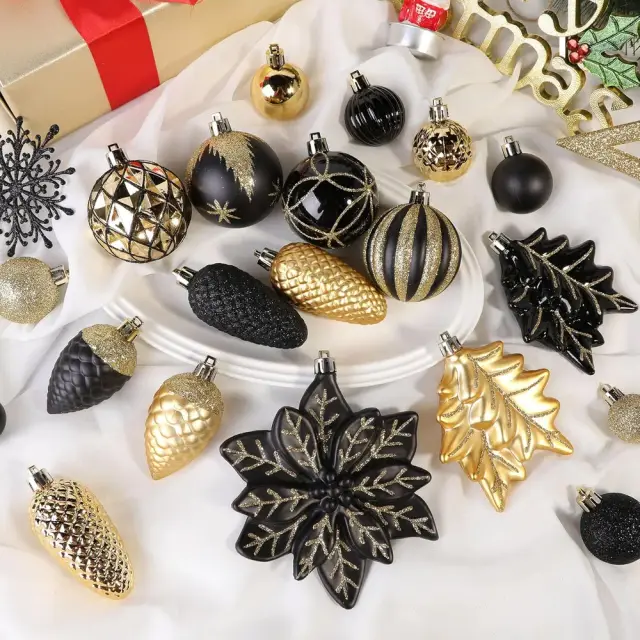 Christmas Balls Ornaments Set, Colorful Shatterproof Plastic Decorative Baubles For Xmas Tree Decor Holiday Wedding Party Decoration With Hanging H... Blackgold - Shop at LoveMi