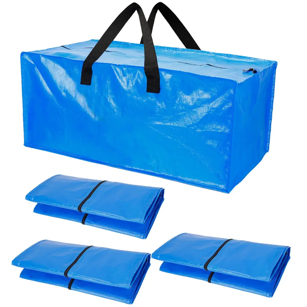 Moving Bags Heavy Duty Container Reusable Plastic Totes Blue Moving Bin Zippered Storage Bag - 4Pcs
